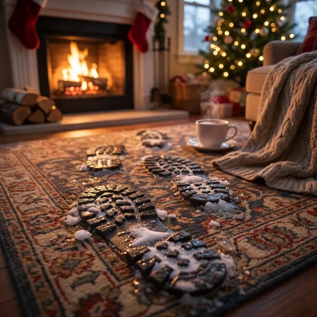 Snowy Santa Footprints in Living Room