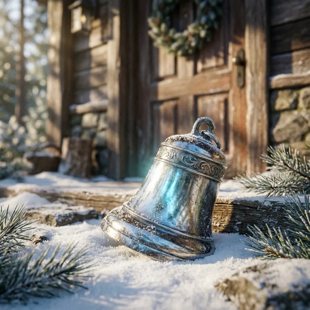 Silver sleigh bell in the snow