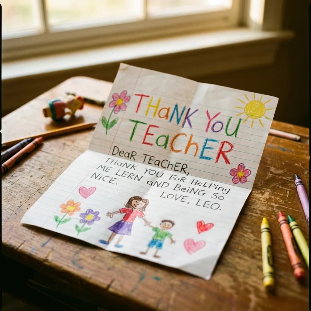 Handwritten thank you note from a child