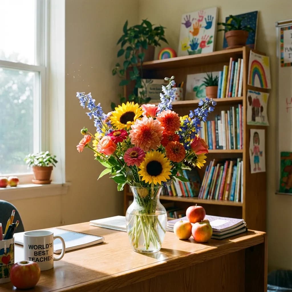 Bright bouquet of flowers in a vase