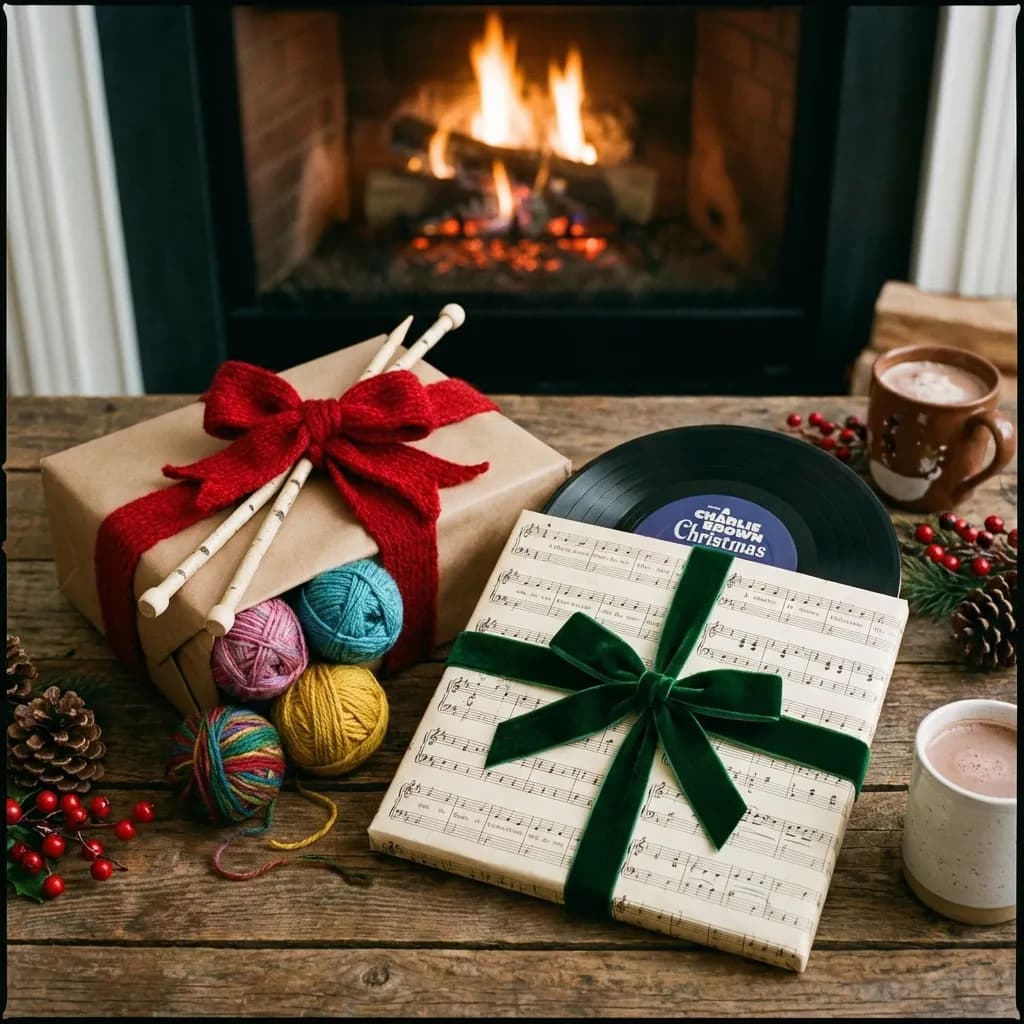 Hobby gift with knitting needles or vinyl