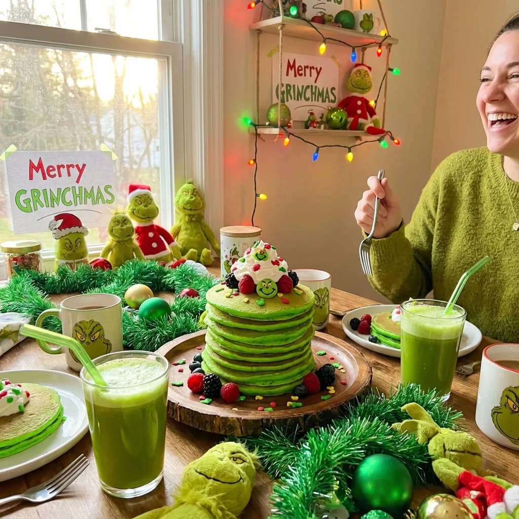 Green pancakes Grinch breakfast