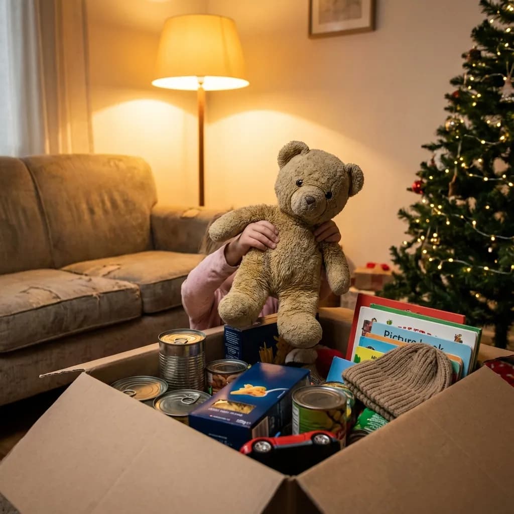 Filling a box for donation