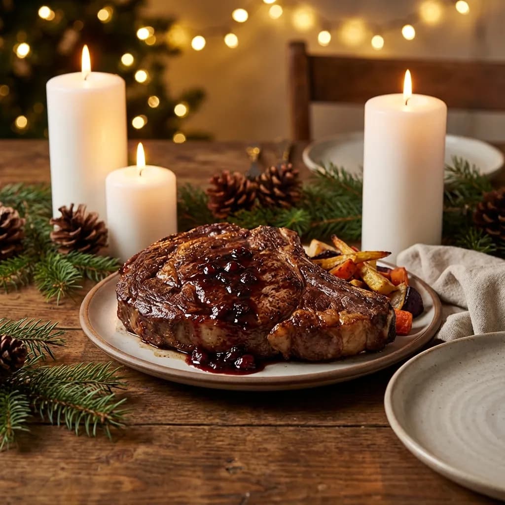 Ribeye steak with cranberry glaze