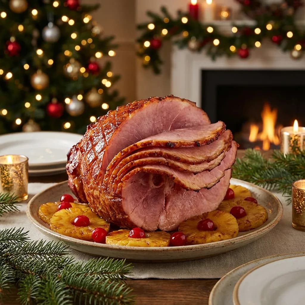 Honey-glazed spiral ham with pineapple