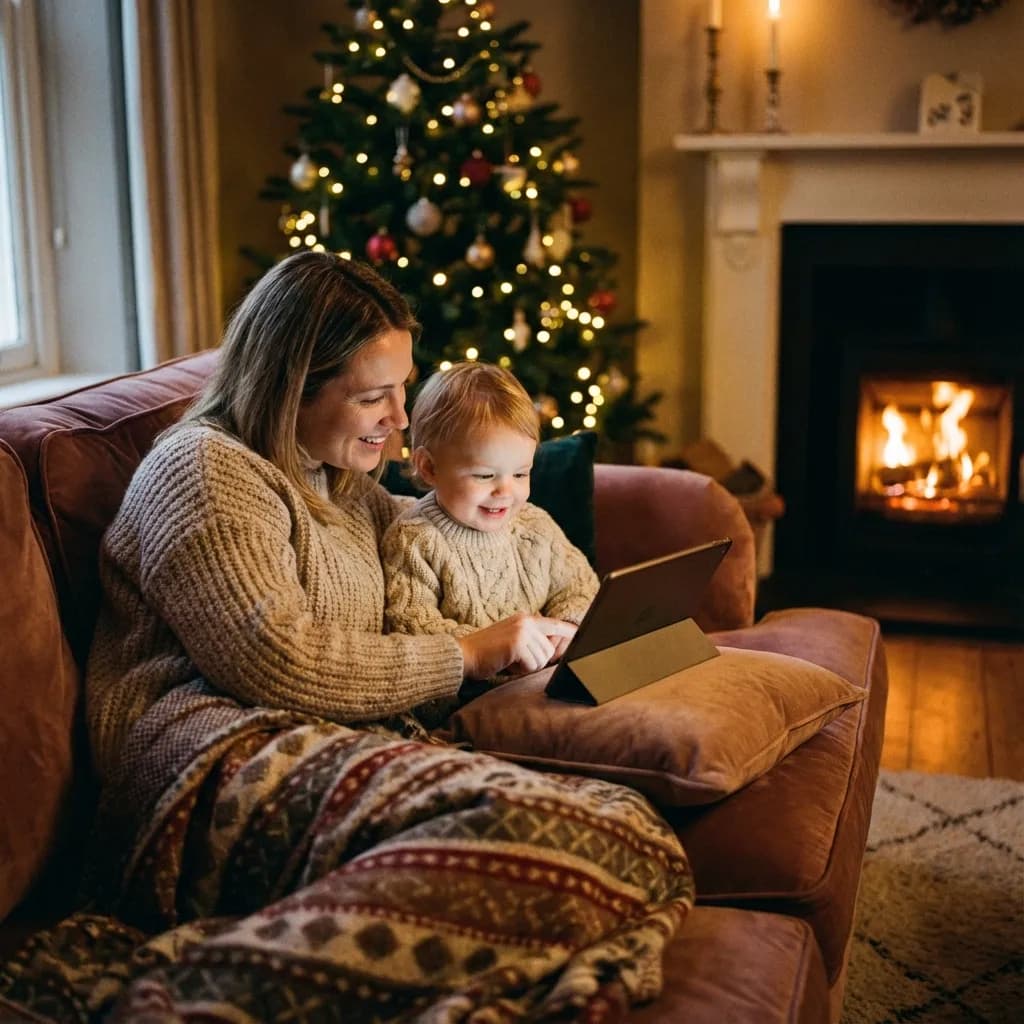 Parent and toddler watching video together