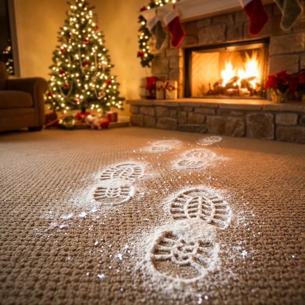 Snowy footprints on Living Room carpet